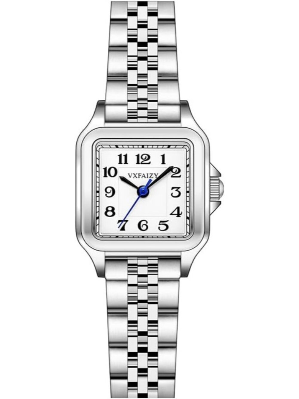 Women's Silver-Black Solid Stainless Steel Band Dainty Square Wrist Watches